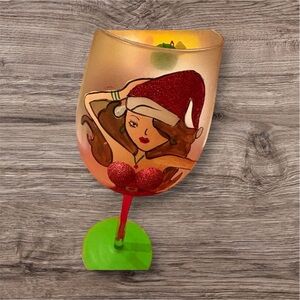 Vintage Christmas Wine Glass with Glitter